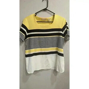Women's pretty yellow and black striped sweater top by Bechamel in size Medium